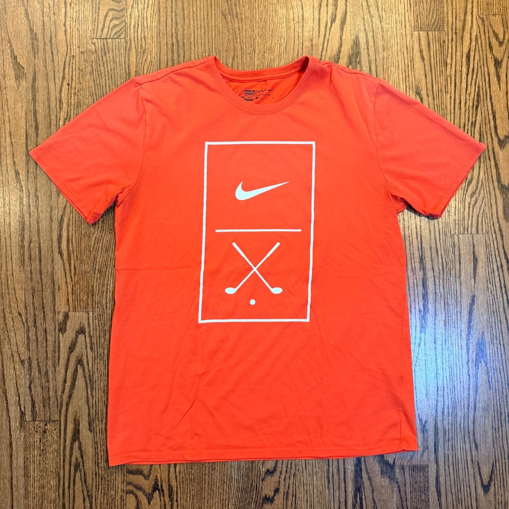Nike Golf Modern Fit Dri-FIT Graphic T-Shirt Orange Large Crossed Clubs - Picture 1 of 6